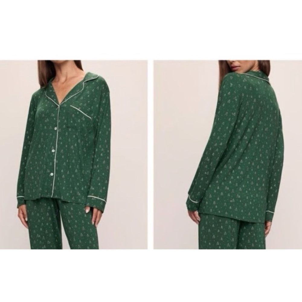 Eberjey Forest Green Printed Notch-Collar Pajama top